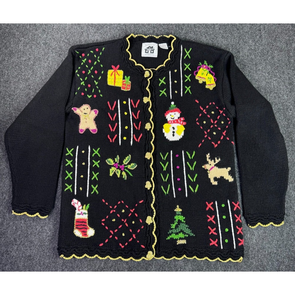 Handknits By Storybook Christmas Cardigan Button Up Sweater Womens Small Present
